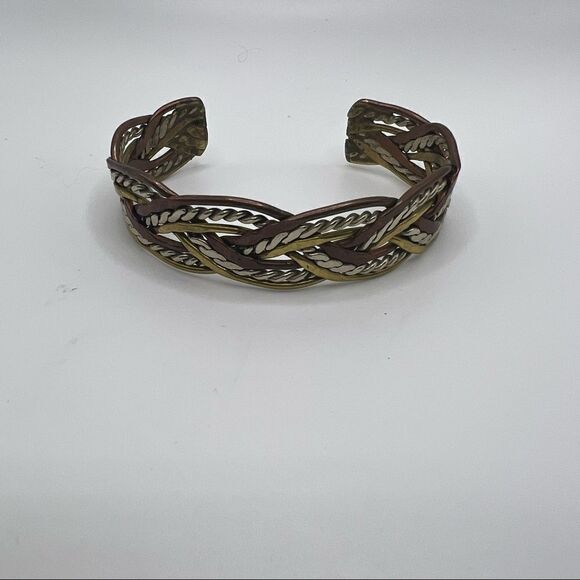 Silver Toned Gold Tone Copper Toned Twisted Rope Metal Cuff Fashion Bracelet - Picture 1 of 4